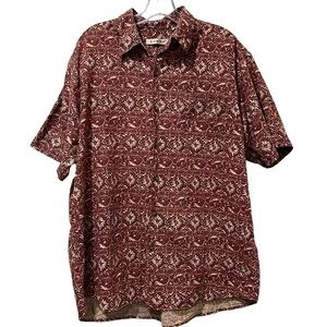 Summa Men’s Large Silk Cotton Blend Maroon Hawaiian Lounge Button Down Shirt R